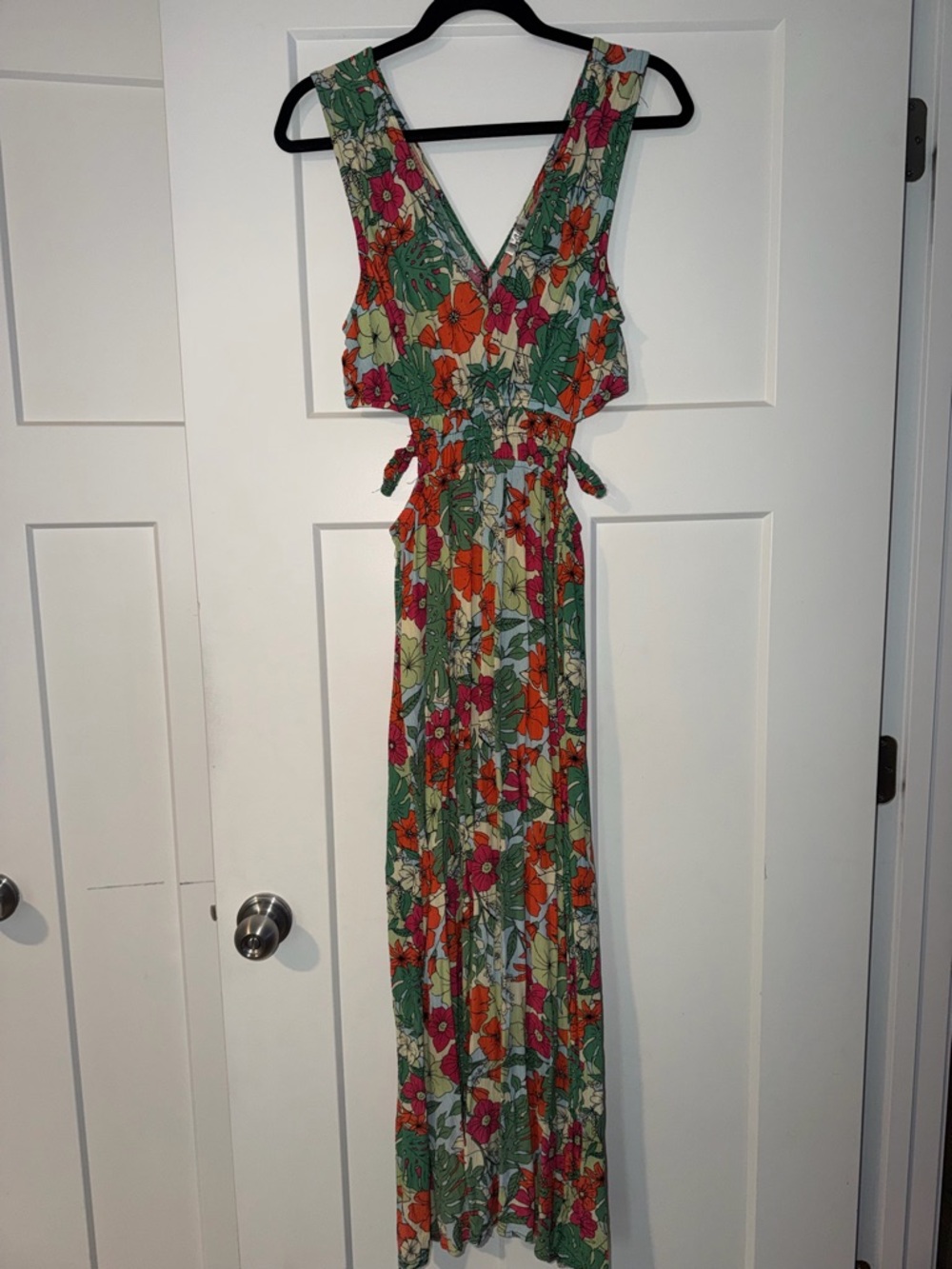 Floral V-Neck Maxi Dress Side Cutouts